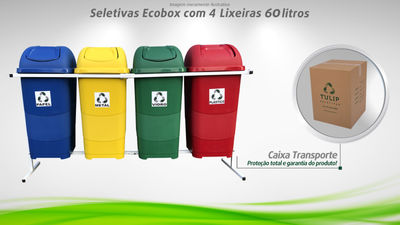 Conjunto seletivo Ecobox com 4 lixeiras 60 litros