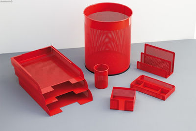 Conjunto sobremesa 8 piezas chapa perforada en color rojo - Sistemas David