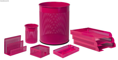 Conjunto sobremesa 8 piezas chapa perforada en color rosa - Sistemas David