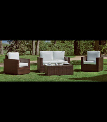 Conjunto sofa 2 plazas + 2 sillones con cojin + mesa centro jardin terraza - Foto 2