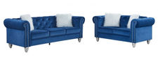 Conjunto sofas chester style 2 y 3 plazas azul