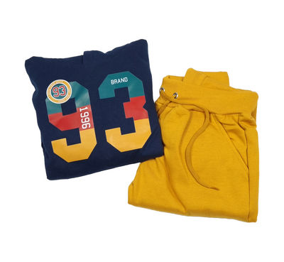 Conjunto Sweater Capuz com Calça Criança Nino Azul e Amarelo