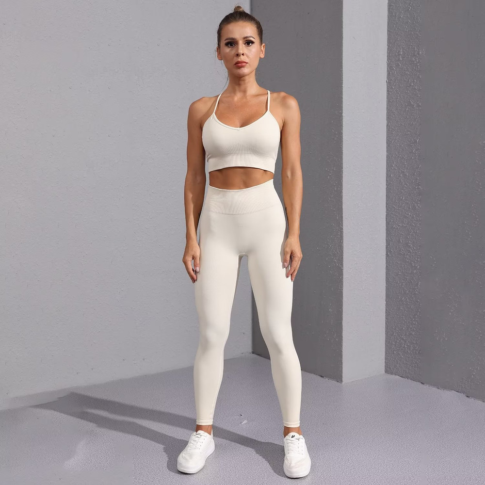 Ropa Fitness Mujer Gym Conjuntos Crop Top y Pantalon, Cintura Alta