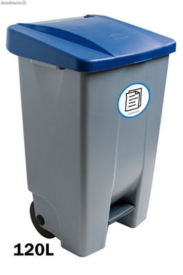 Container mit Pedal 120 Liters (Recycling-Aufkleber). Deckel in blau - Sistemas