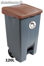 Container mit Pedal 120 Liters (Recycling-Aufkleber). Deckel in braun - Sistemas