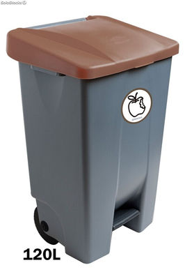 Container mit Pedal 120 Liters (Recycling-Aufkleber). Deckel in braun - Sistemas
