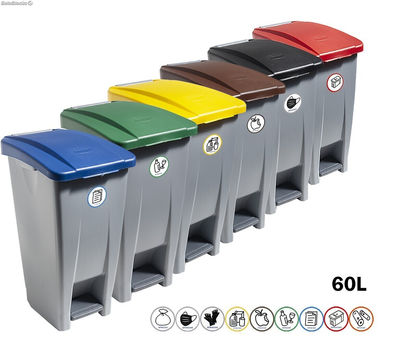Container mit Pedal 60 Liters (Recycling-Aufkleber). Deckel in grün - Sistemas - Foto 2
