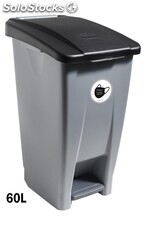 Container mit Pedal 60 Liters (Recycling-Aufkleber). Deckel in schwarz -