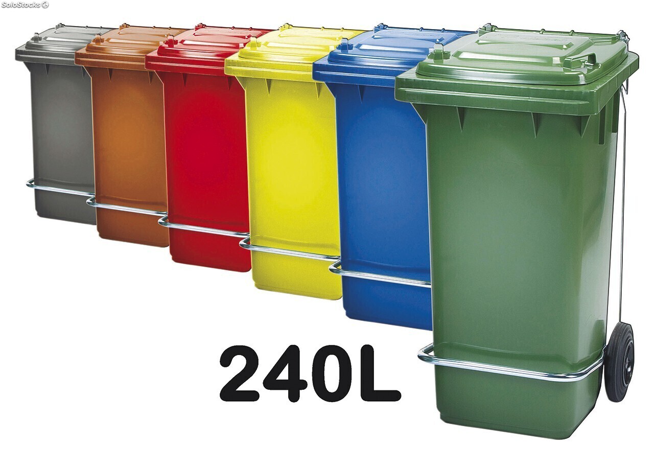 Cubo de basura con ruedas en plástico, volumen de 240 litros, verde
