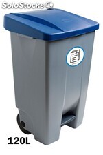 Conteneur à pédale de 120 litres avec autocollant de recyclage. Couvercle en