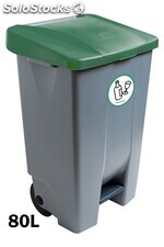 Conteneur à pédale de 80 litres avec autocollant de recyclage. Couvercle en vert