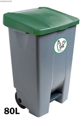 Conteneur à pédale de 80 litres avec autocollant de recyclage. Couvercle en vert