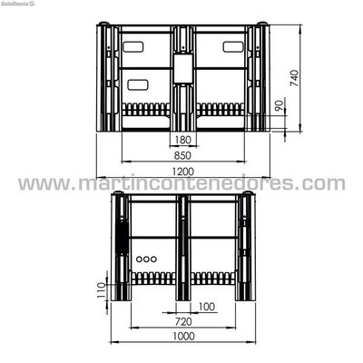 Contentor plástico monobloco DOLAV 1200x1000x740/585 mm 3 patins - Foto 2