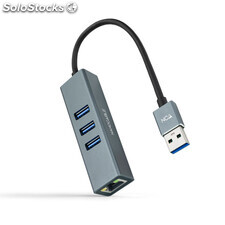 Conversor USB3.0 ethernet GB+3xUSB3.0 gris 15 cm