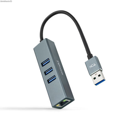 Conversor USB3.0 ethernet GB+3xUSB3.0 gris 15 cm