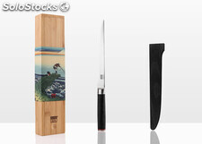 Couteau à poisson KOTAI (filet de sole) avec saya et boîte en bambou, lame 20 cm