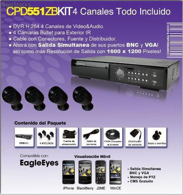 Cpcam cpd551zbkit- dvr 4 canales con salida de video bnc&amp;vga/ h.264/ 120fps/