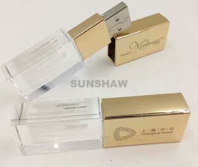 Cristal memoria flash USB pendrive de gama alta con logotipo láser gorro dorado - Foto 3