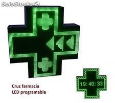 Cruz LED programable para farmacias - 2 Caras - Verde - 64x64 cm