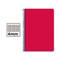 Cuaderno Espiral Folio Cuadrícula 4mm 60g (Tapa Blanda) - Rojo