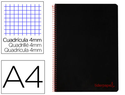 Cuaderno espiral liderpapel a4 wonder tapa plastico 80h 90gr cuadro 4mm con