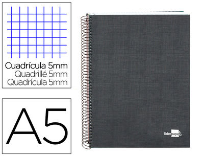 Cuaderno espiral liderpapel A5 micro papercoat tapa forrada 140H 75 gr CUADRO5MM