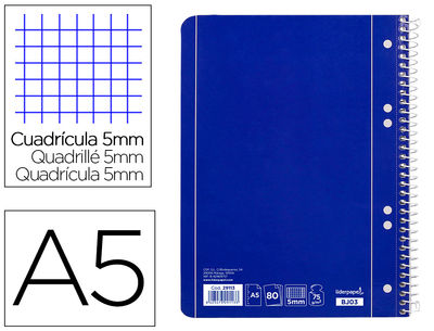 Cuaderno espiral liderpapel a5 micro serie azul tapa blanda 80h 75 gr cuadro5mm