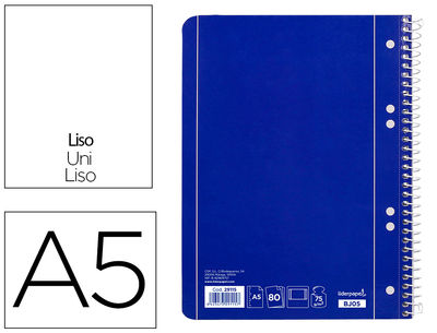 Cuaderno espiral liderpapel A5 micro serie azul tapa blanda 80H 75 gr liso
