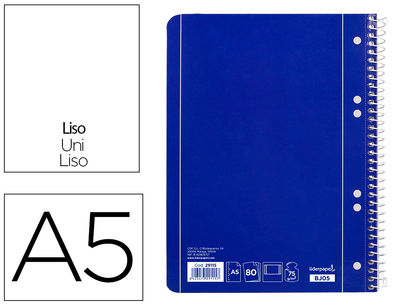 Cuaderno espiral liderpapel a5 micro serie azul tapa blanda 80h 75 gr liso