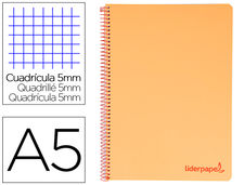 Cuaderno espiral liderpapel A5 micro wonder tapa plastico 120H 90G cuadro 5MM 5