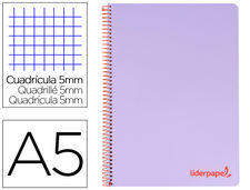 Cuaderno espiral liderpapel A5 micro wonder tapa plastico 120H 90G cuadro 5MM 5