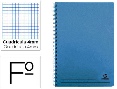 Cuaderno espiral liderpapel folio 100H cuadro 4MM tapa azul con margen 70 gr