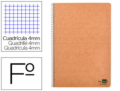 Cuaderno espiral liderpapel folio ecouse tapa cartulina kraft 80h papel