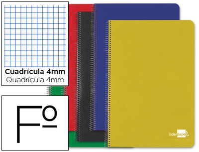 Cuaderno espiral liderpapel folio tapa dura 80H 60 gr cuadro 4MM con margen