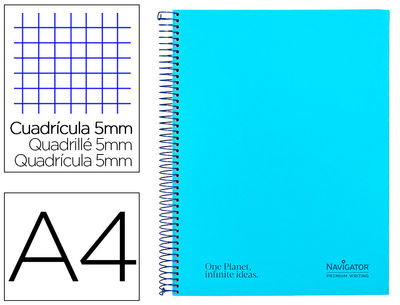 Cuaderno espiral navigator a4 micro a4 tapa forrada 120h 80gr cuadro 5mm 5