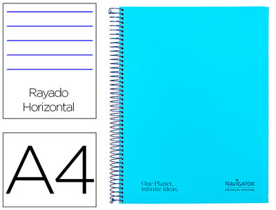 Cuaderno espiral navigator a4 tapa dura 80h 80gr horizontal con margen azul