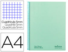 Cuaderno espiral navigator a4 tapa forrada 80h 80gr cuadro 5mm 1 banda color