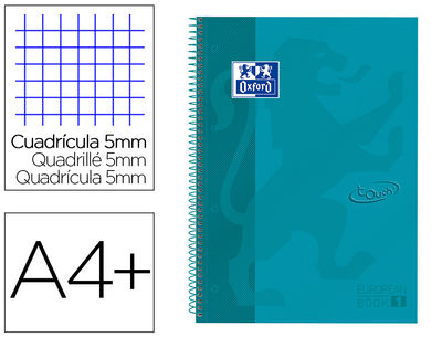 Cuaderno espiral oxford ebook 1 tapa extradura din a4+ 80 h cuadricula 5 mm aqua