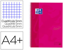Cuaderno espiral oxford ebook 1 tapa extradura din a4+ 80 h cuadricula 5 mm rosa