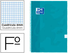 Cuaderno espiral oxford tapa extradura folio 80 h cuadricula 4 mm aqua intenso