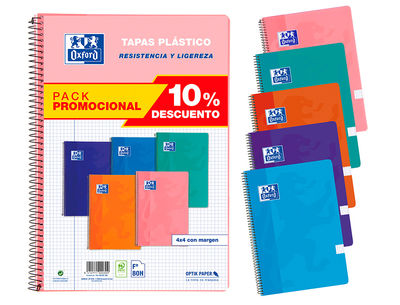 Cuaderno espiral oxford tapa plastico folio 80 hojas cuadro 4 mm pack 5 unidades - Foto 2