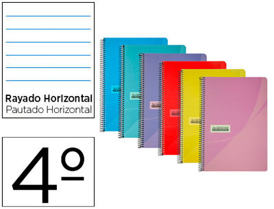 Cuaderno espiral papercop cuarto tapa plastico 80h 90 gr rayado horizontal con