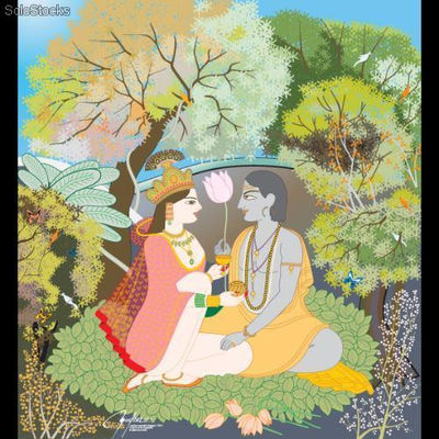 Cuadro digital &quot;Krishna y Radha en la floresta de Kangra&quot;