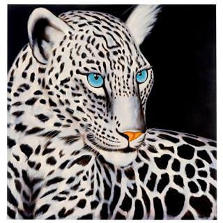 Cuadro leopardo blanco 100x100x3,5 cm, pintado a mano al óleo