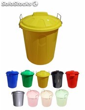 Cubo basura de plástico con tapadera cubo almacenaje y reciclar amarillo 100