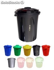 Cubo basura de plástico con tapadera cubo almacenaje y reciclar negro 100 litros