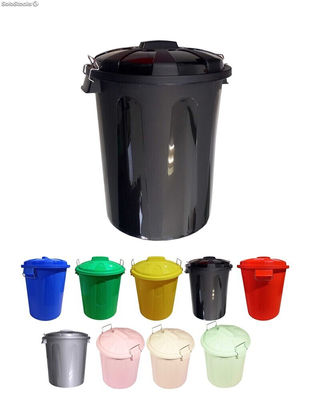 Cubo basura de plástico con tapadera cubo almacenaje y reciclar negro 100 litros