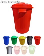 Cubo basura de plástico con tapadera cubo almacenaje y reciclar rojo 100 litros