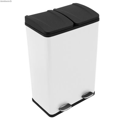 Cubo de Basura con Pedal Doble 2x30L Reciclaje, Blanco - Foto 5