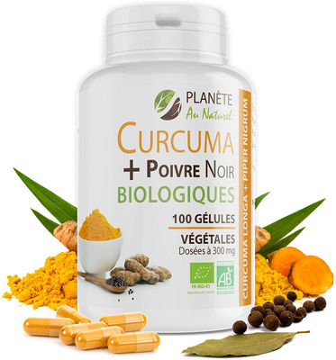 Curcuma et Poivre Noir Bio - 300 mg - 100 gélules végétales &quot;gph&quot;